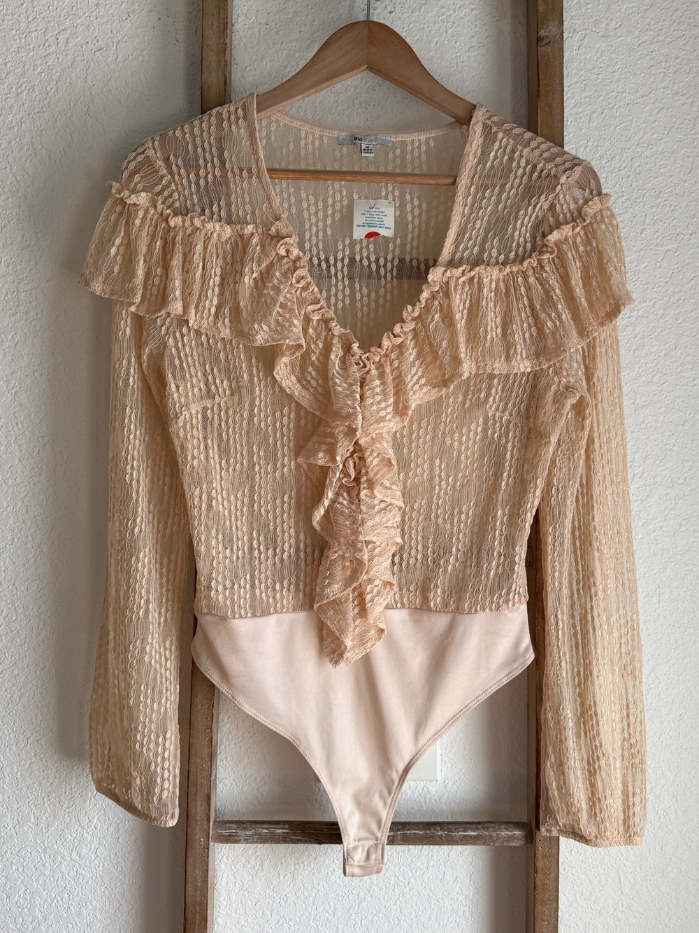 Blāshe Ivory Sheer Lace Bodysuit NWT Sz: Med